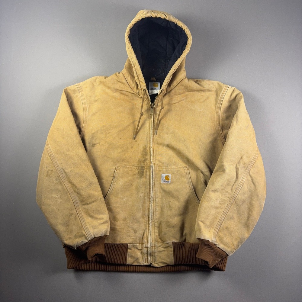 Vintage Carhartt J140 BRN Active Jacket Brown Canvas Quilted Hooded Made in USA